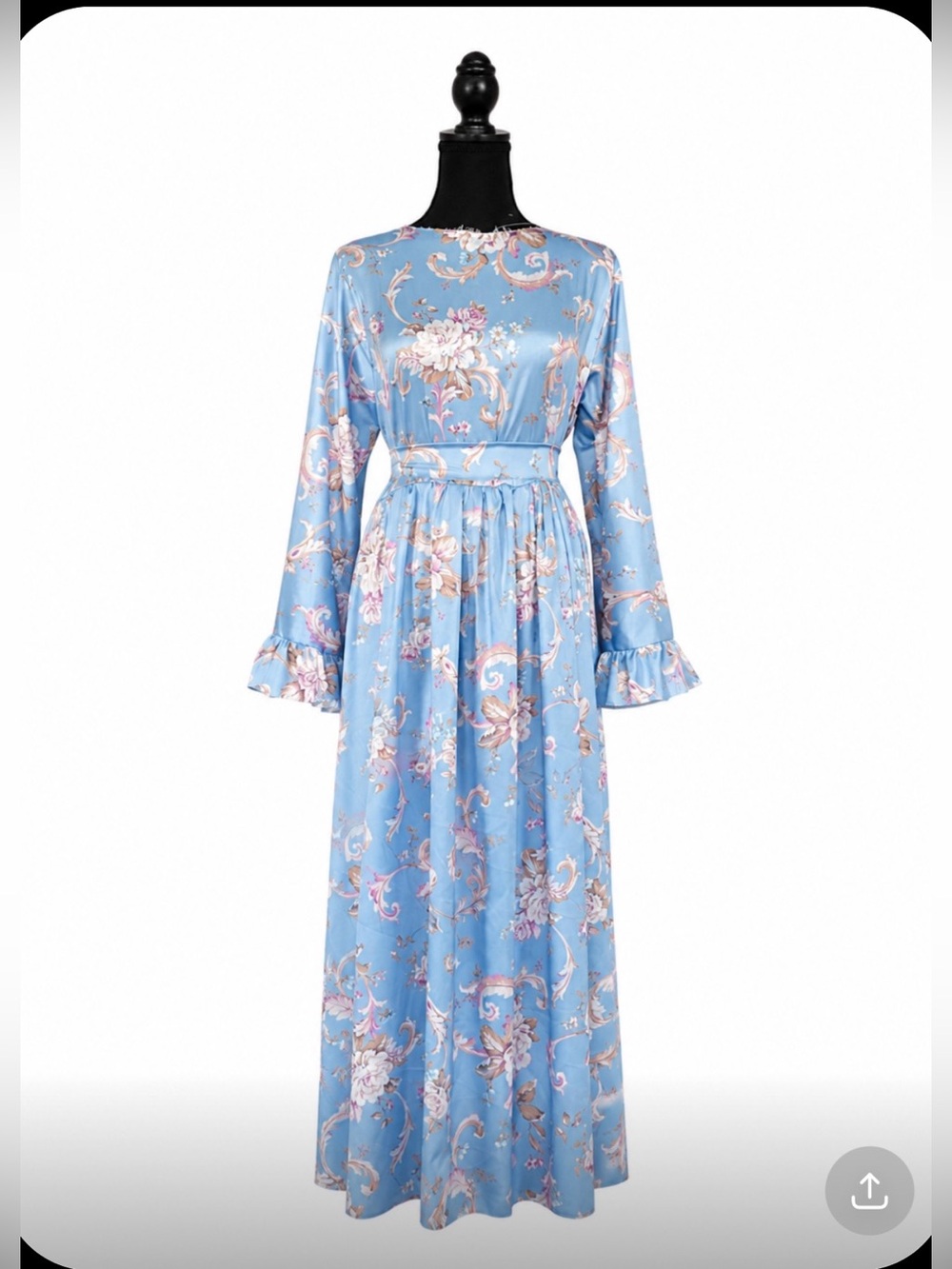 Blue Floral Long-Sleeve Maxi Dress